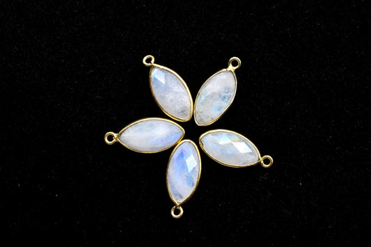 Moonstone 8x16mm marquise shape Single bail charms,Moonstone marquise Connector Pendants, White Rainbow Bezel Link Single Bail Connectors