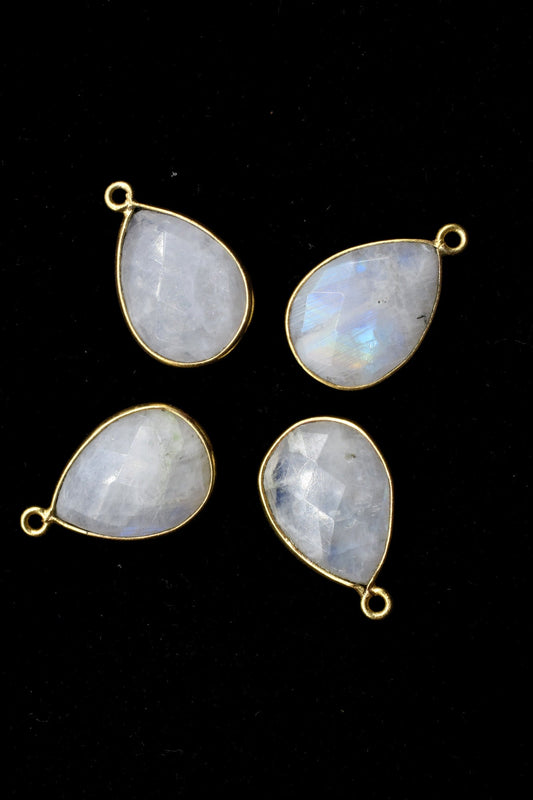 Moonstone 12x16mm Bezel charm,Moonstone Teardrop pendant,Moonstone Gold Plated bezel,jewelry making charms crafts,Moonstone single bail pcs