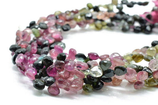 Multi Tourmaline Gemstone,5mm Faceted Heart Briolette Beads,Multi Tourmaline Briolette,Watermelon Tourmaline Heart shape Briolette,8 inches