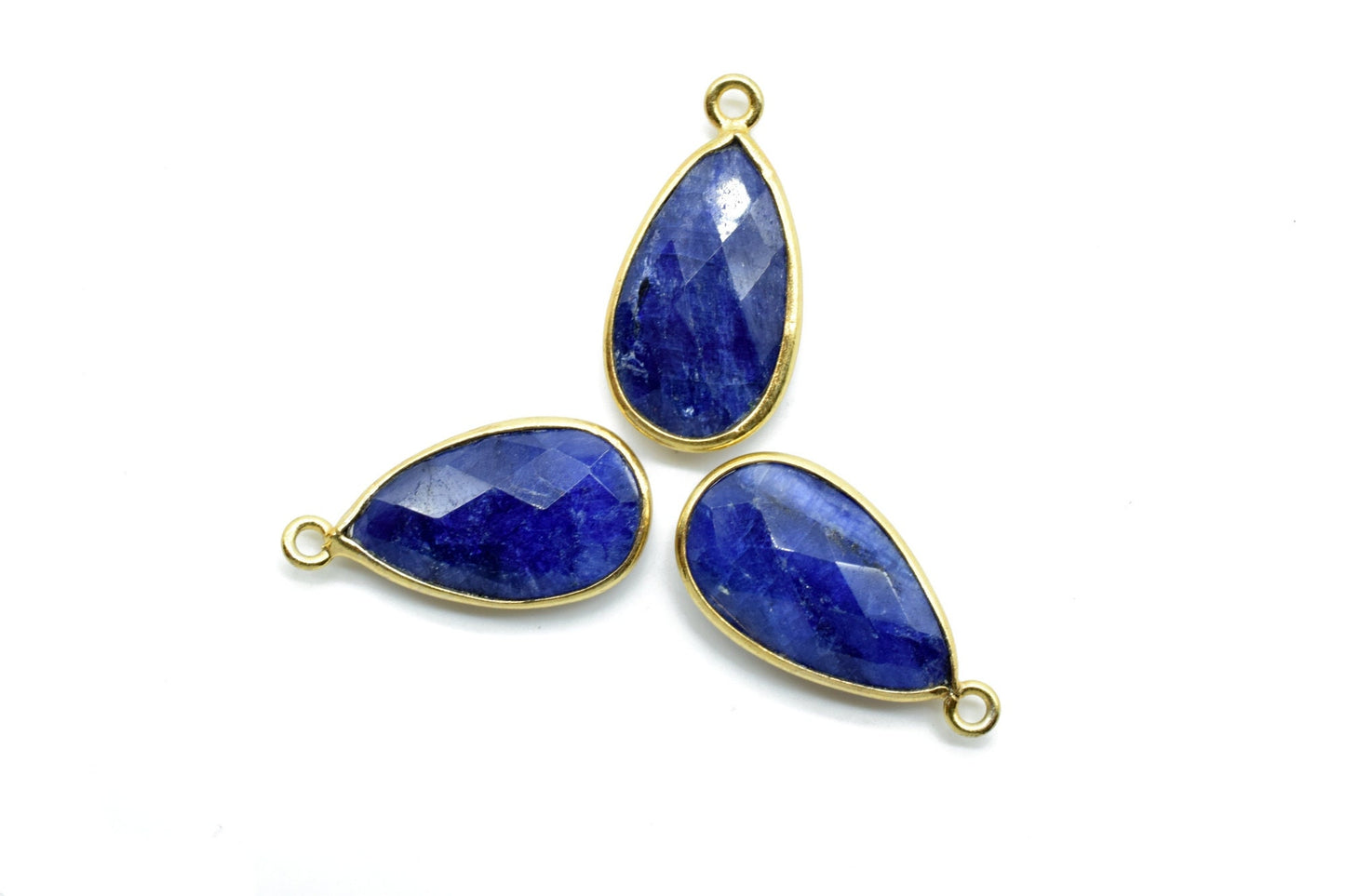 Blue Sapphire 10x18mm Pear shape charm,Sapphire Pear Shape Bezel Connector Gold Plated,Sapphire Connector,Single Bail Connector,Bezel charms