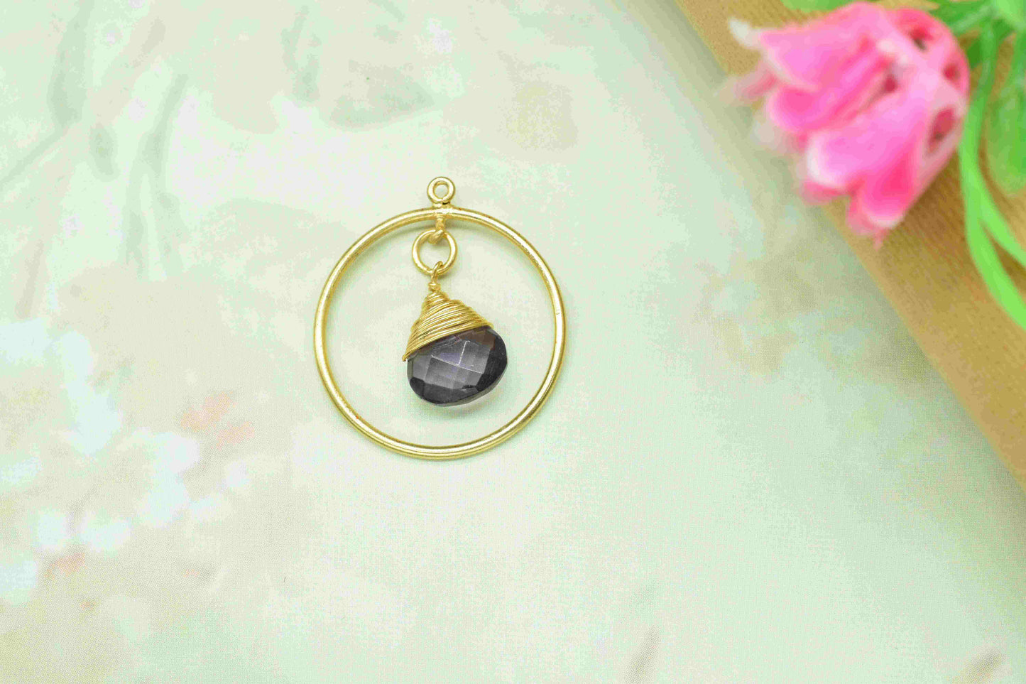 Finding Circle Pendant,Wire Wrapped Finding Component,Gemstone Heart Shape Pendant Jewelry,Handmade Beads Dangle Earring,Station Link Supply