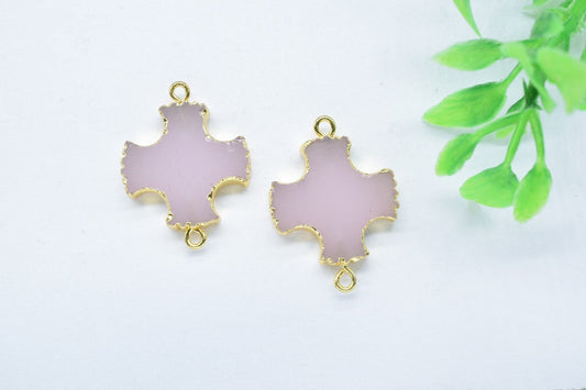 Rose Chalcedony Cross Pendant,bracelet Pendant Charms,Handmade Pendant,Religious Pendants Jewelry,Double Bail Connector,Gemstone Component