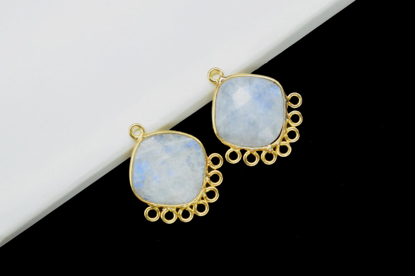 Moonstone 14mm Cushion Bezel Charms/Gemstone Single Bail/Component charm/Handmade Jewellery Connectors/Women Jewelry/Handmade Connector