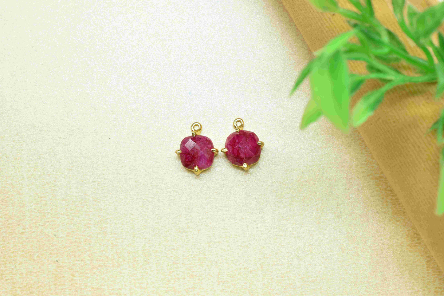 Natural Ruby Faceted 8mm Cushion Shape Pendant,Ruby Gemstone Bezel jewelry making,Ruby Single bail connector,Prong Set Bezel Pendant Jewelry