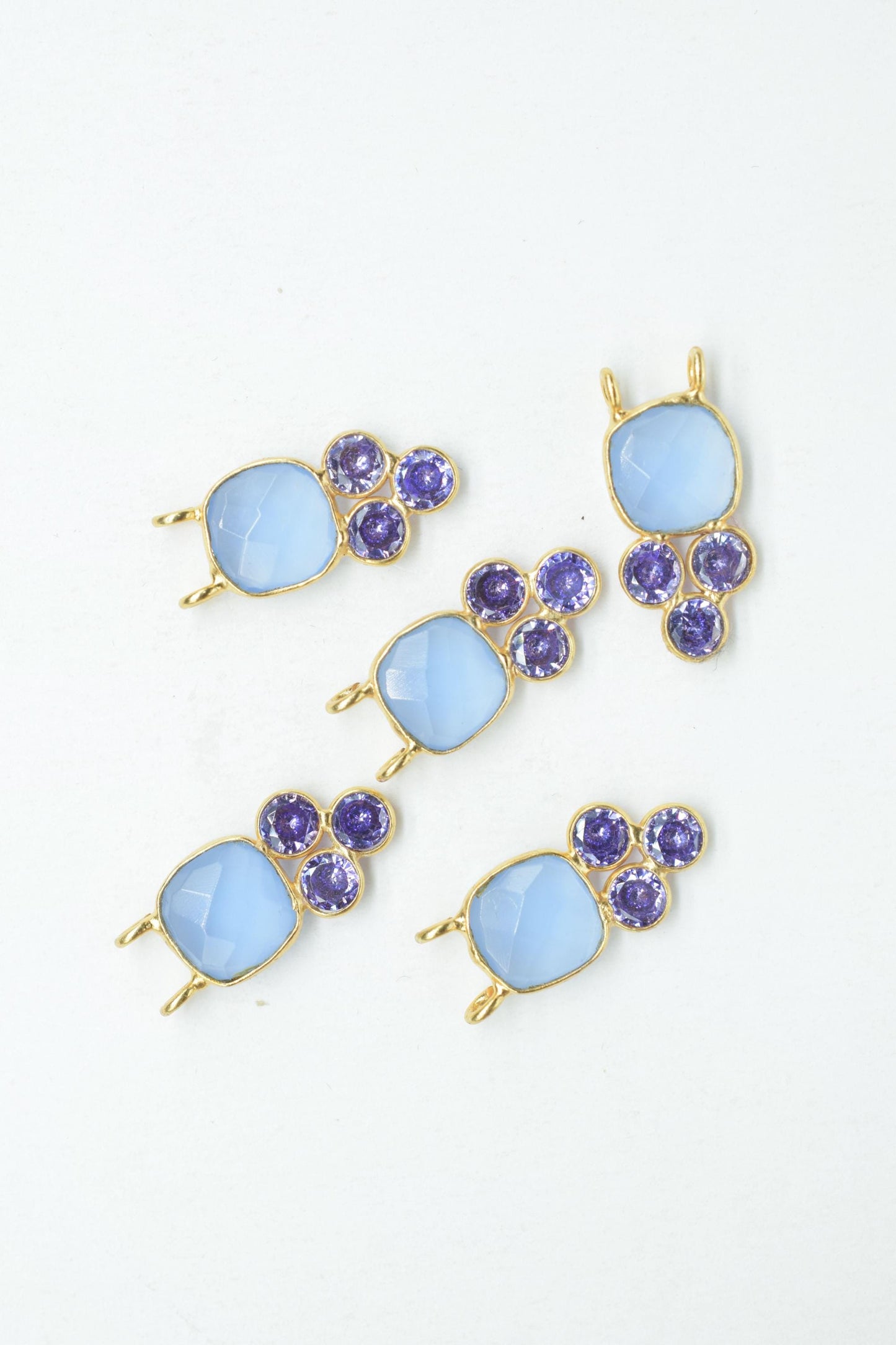 Blue Chalcedony 8mm Cushion shape Bezel charms,Blue Chalcedony Pendant,Gemstone connector,Chalcedony Jewelry,Cubic zirconia Bezel charm,p001