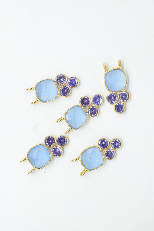 Blue Chalcedony 8mm Cushion shape Bezel charms,Blue Chalcedony Pendant,Gemstone connector,Chalcedony Jewelry,Cubic zirconia Bezel charm,p001