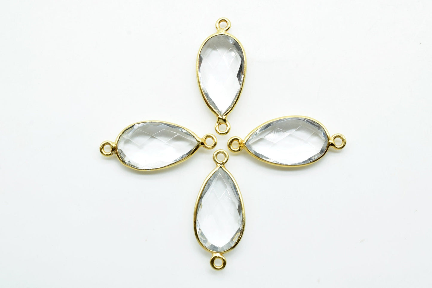 Crystal 10x18mm Pear shape double bail connector,Crystal Pear Shape Bezel Connector Gold Plated,Crystal Connector,Crystal Jewelry,Crystal