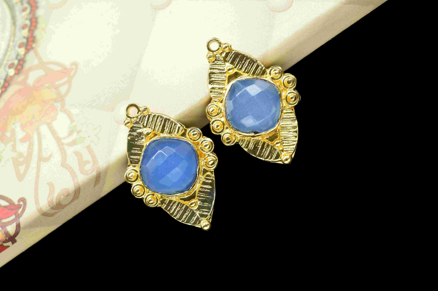 Blue Chalcedony 10mm Cushion Shape Earring Connector,Jewelry,Cushion Earring Connector,Jewelry Making Components, Ear Stud,Jewelry Supplies