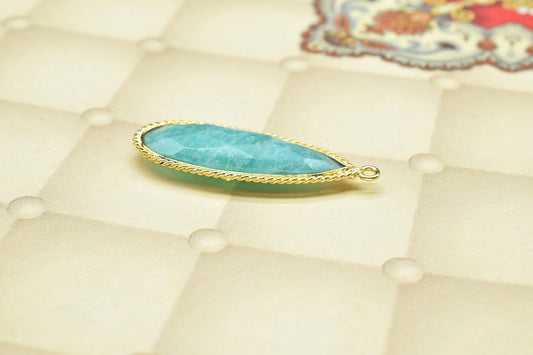 Amazonite Gemstone Bezel Charms 10x30mm Pear Shape Pendant,Amazonite Checker Cut Teardrop Connectors Jewelry,Amazonite Gold Plated bezel