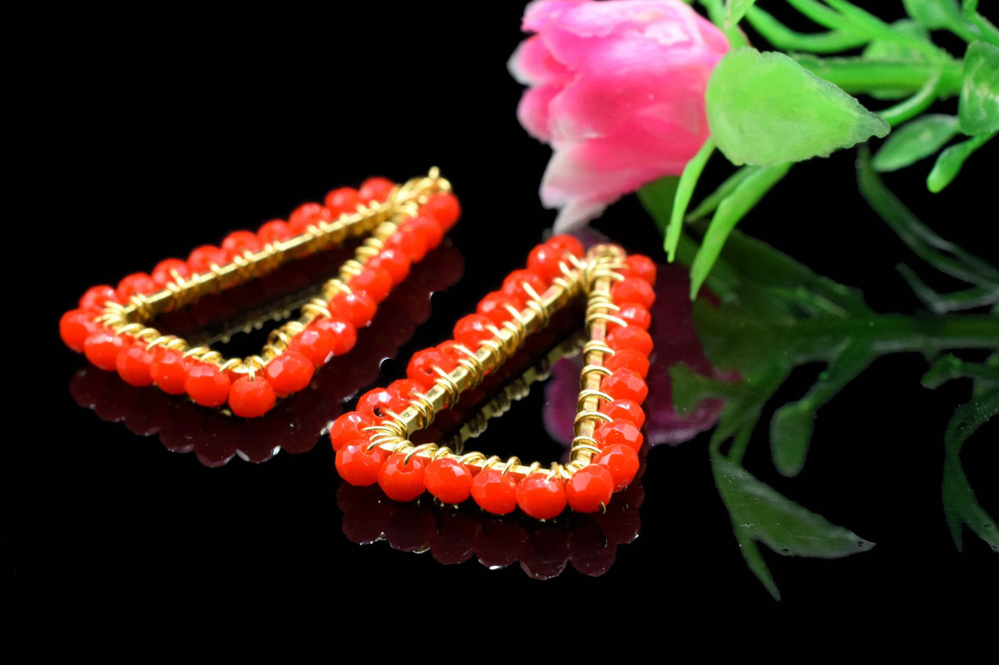 Red Coral Wire Wrapped Dangle Earring,Gemstone Component,Handmade Connector,Beaded Earring Connector,Finding Necklace,Red Coral Jewelry,Gift