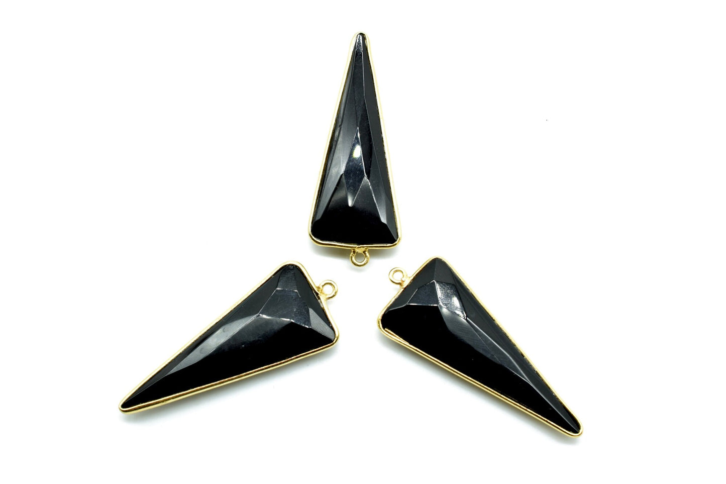 Black Onyx 16x38mm Trillion Shape bezel,Gold Plated bezel,Black Onyx bezel five Pieces Connectors,Jewelry Supply,Black onyx fancy Pendants
