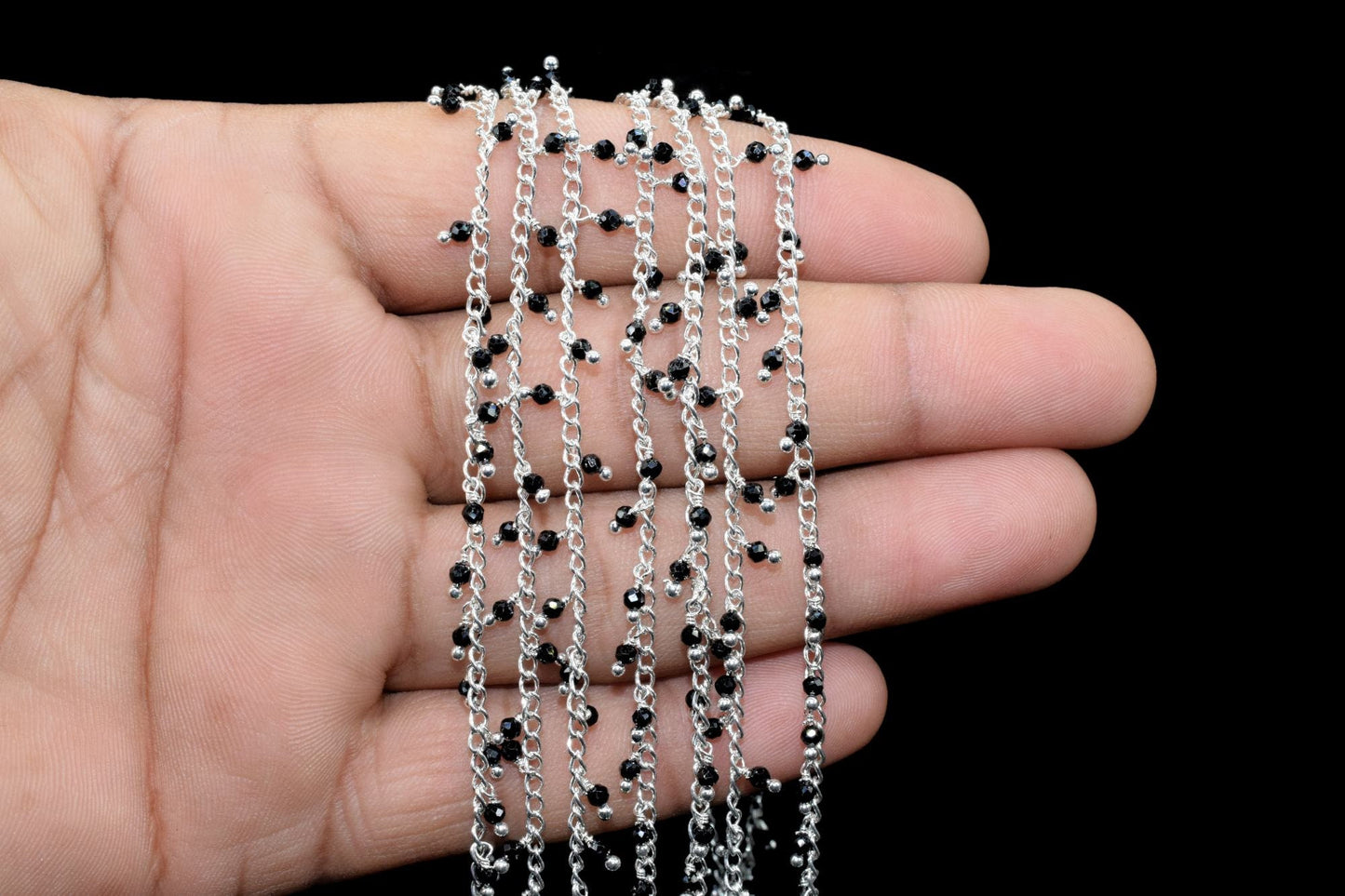 2mm Black Onyx Cluster Rosary Chain,Dangle Beads Chain,Jewelry Making Rosary,Wire Wrapped Beads Chain,Link Chain,Gemstone Chain By Foot,Bead