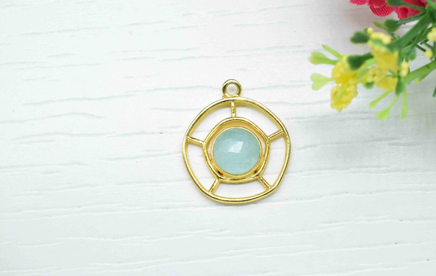 Amazonite Gemstone Component, Single Bail Charm , Amazonite Connector Pendant , Gold Plated Connectors , Earring Component , B'day Gift