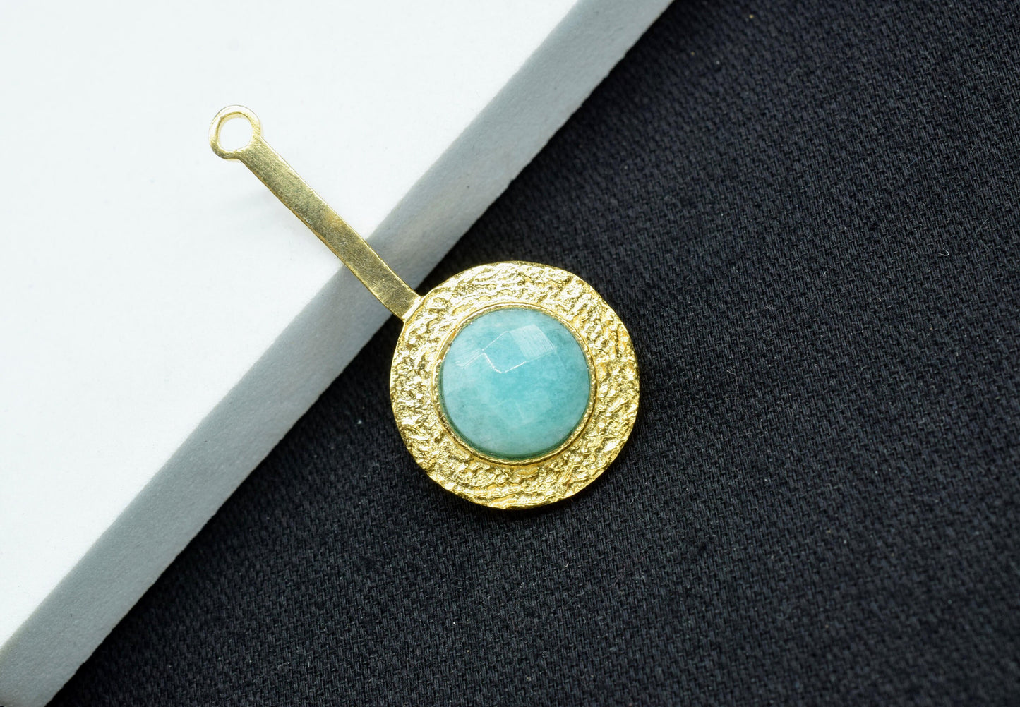 Amazonite Pendant , Amazonite Gemstone Handmade Pendant ,Single Bail Checker Cut Gemstone Connector, Gold Plated Connectors