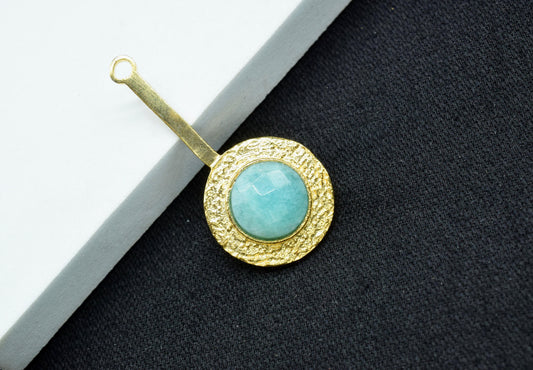 Amazonite Pendant , Amazonite Gemstone Handmade Pendant ,Single Bail Checker Cut Gemstone Connector, Gold Plated Connectors
