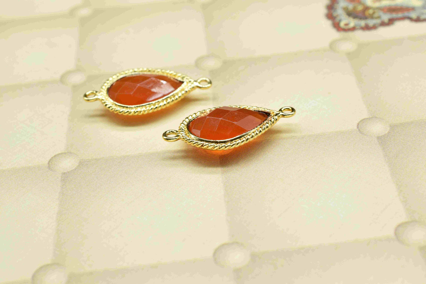 Natural Carnelian Gemstone 9x13mm Teardrop Shape Charms,Carnelian Double Bail Connector Jewelry,Pear Shape Pendant,Gemstone Bezels Charms