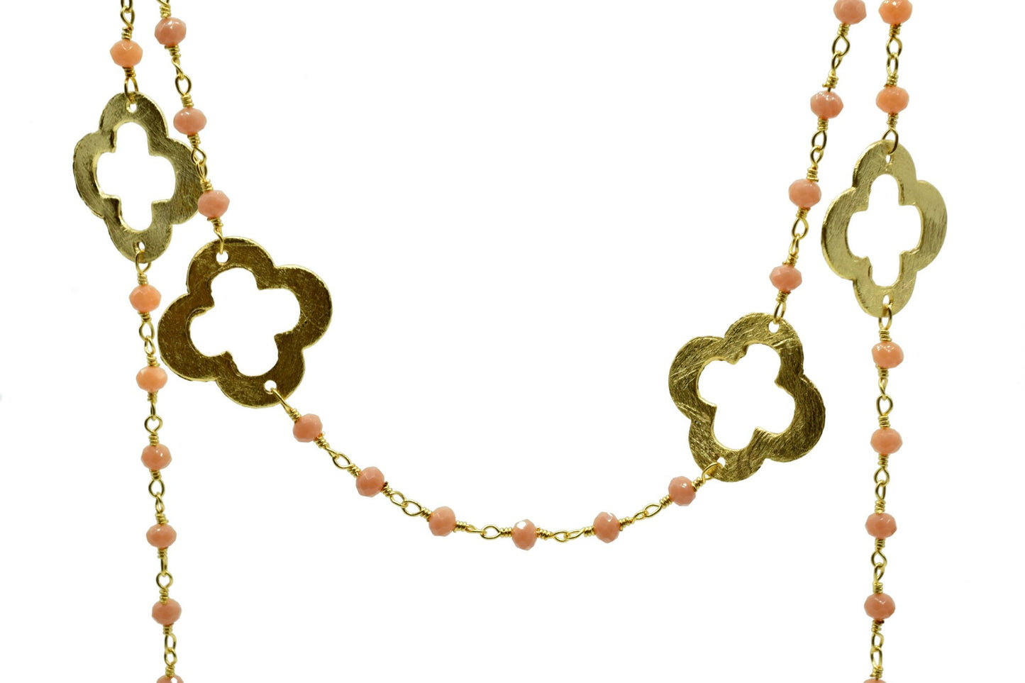 Peach Agate 3mm Beaded Chain,Peach Agate Rosary Chains,Peach Agate Gold Plating Wire Wrap Chain,Brass chain,charm rosary,clover rosary chain