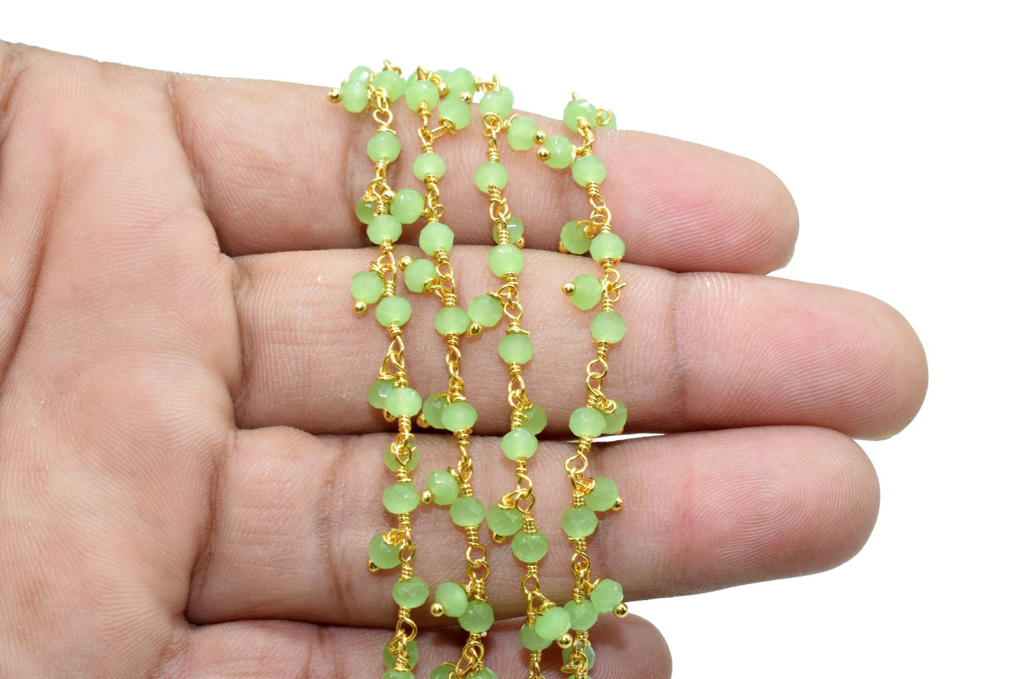 Prehnite Cluster Beaded Chain,Bead Chain,Dangling Chain,Thick Chain, Gold Wire Wrapped Prehnite Quartz Beaded chain,Handmade beaded chains