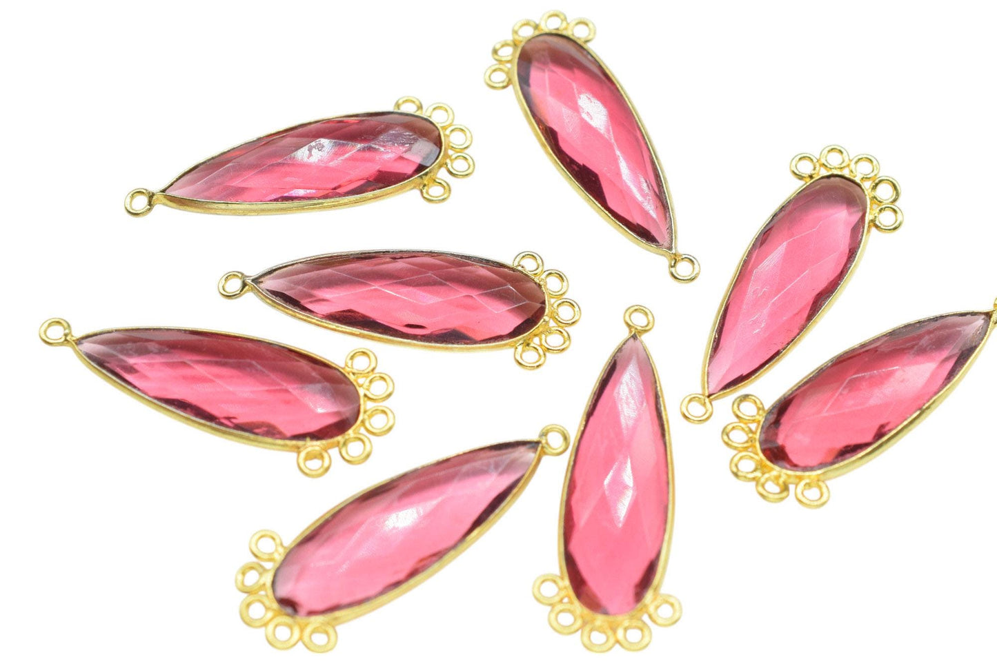 Pink Tourmaline 10x30mm Teardrop Bezel Charm/Charms Connector/Handmade Jewellery Connectors/Gemstone Brass Component/Women Jewelry/Gift
