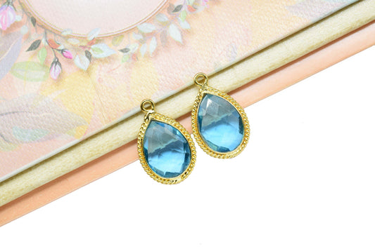 Sky Topaz Faceted Gemstone 10x14mm Pear Shape Pendant,Sky Topaz charms,Sky Topaz Gold Plating Pendant,Gemstone Faceted Bezels Jewelry,Gift