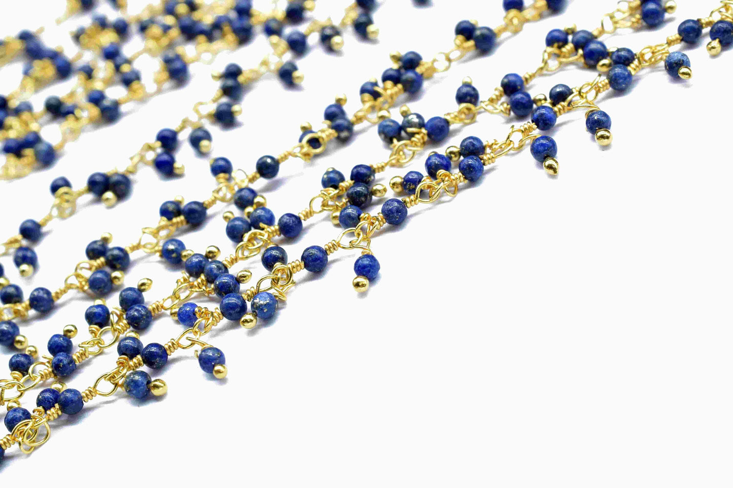Blue sapphire 2mm round Angoori Cluster Dangling Chain ,  Sapphire Grape Chain Rosary,Jewelry Making Wire Wrapped Beaded Chain For Necklace