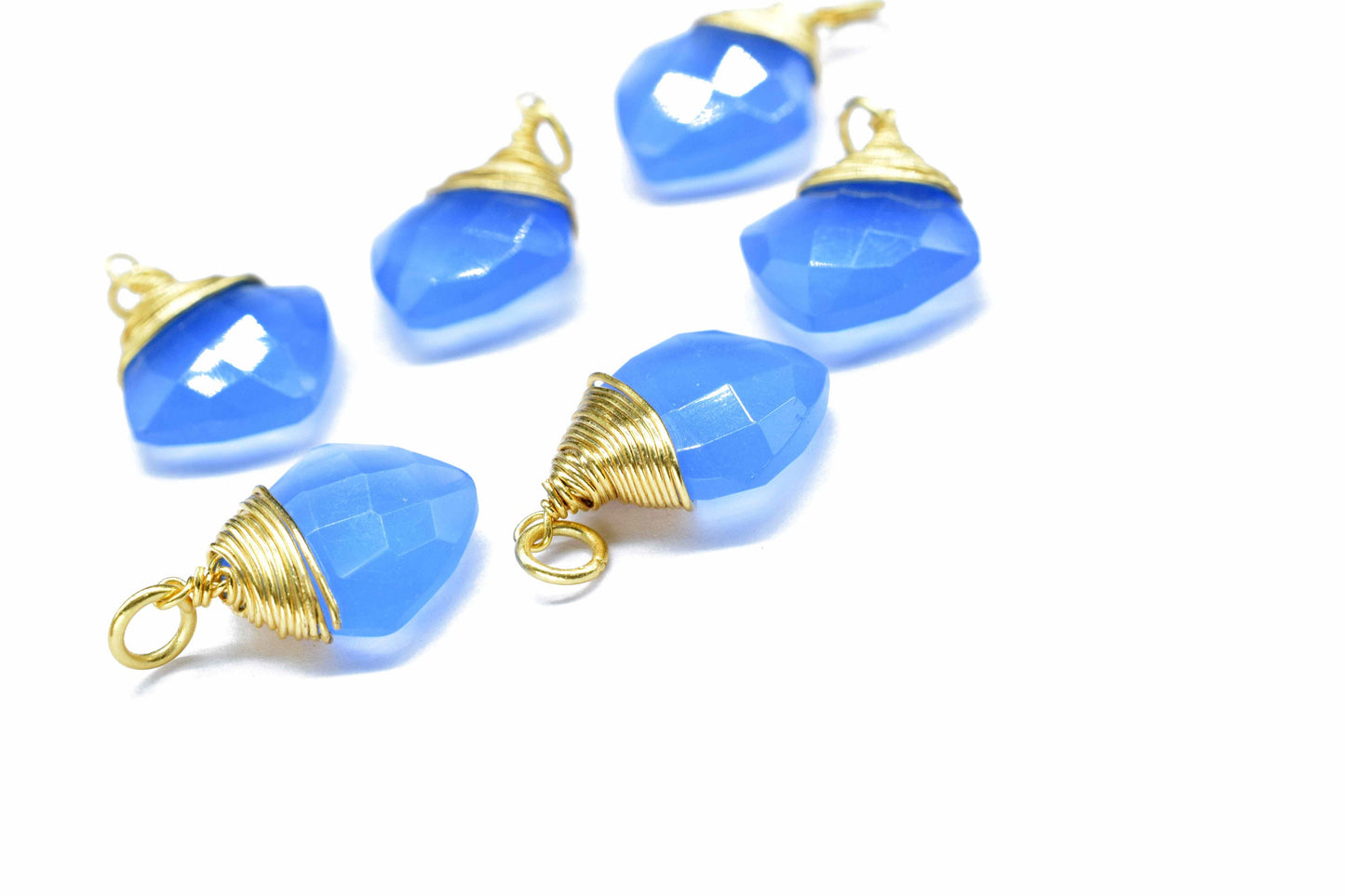 Blue Chalcedony Faceted Square Connectors,Wire Wrapped Gemstone Pendant,loop Connector,Wire Wrapped Necklace,Blue Quartz Jewelry making,Gift