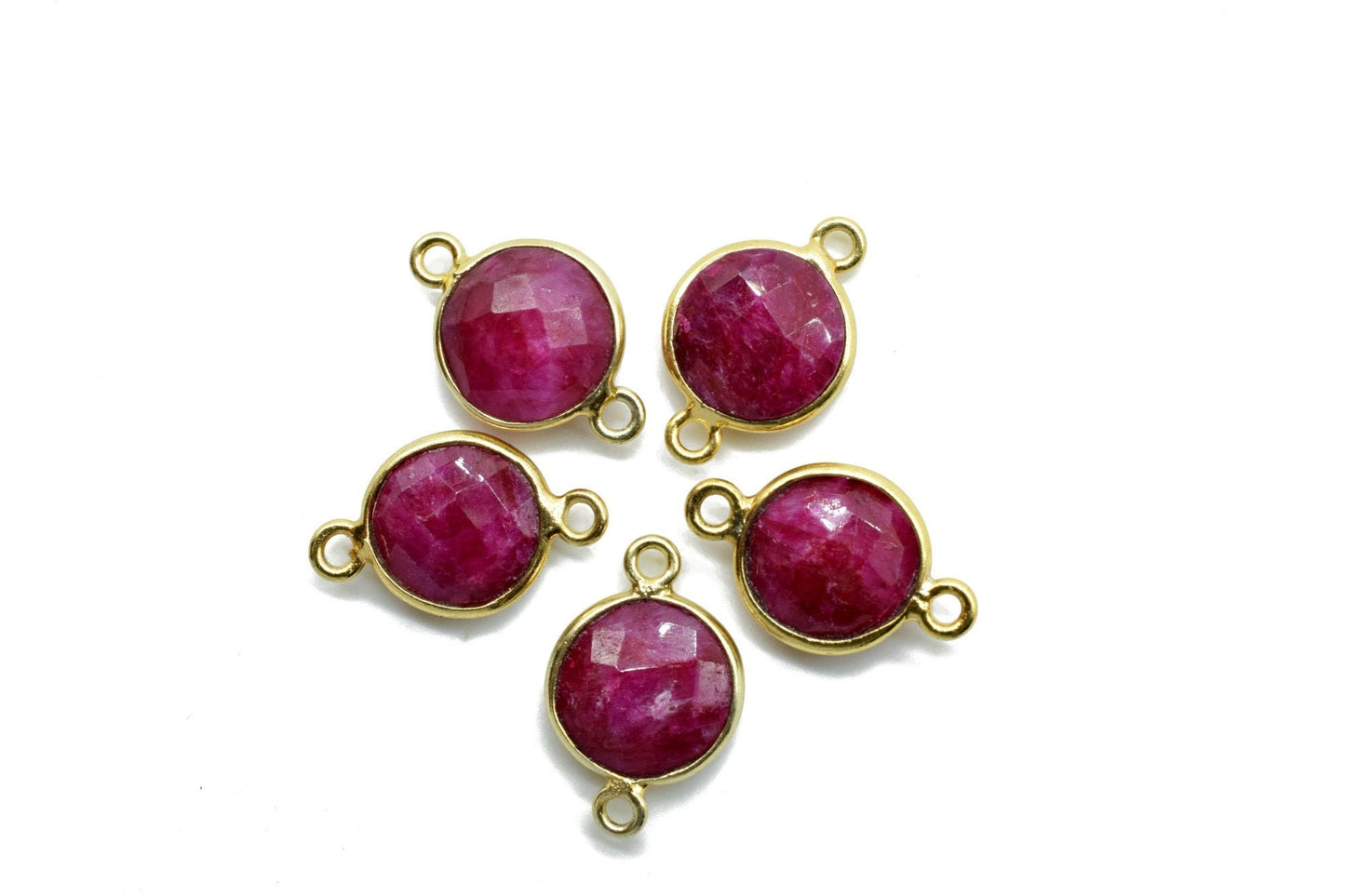 Ruby 10mm Round double bail connectors,Ruby Pendant,Ruby Round Gold Plated bezel,Ruby double loop connector,Ruby jewelry making charm,Ruby
