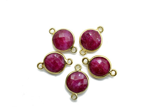 Ruby 10mm Round double bail connectors,Ruby Pendant,Ruby Round Gold Plated bezel,Ruby double loop connector,Ruby jewelry making charm,Ruby