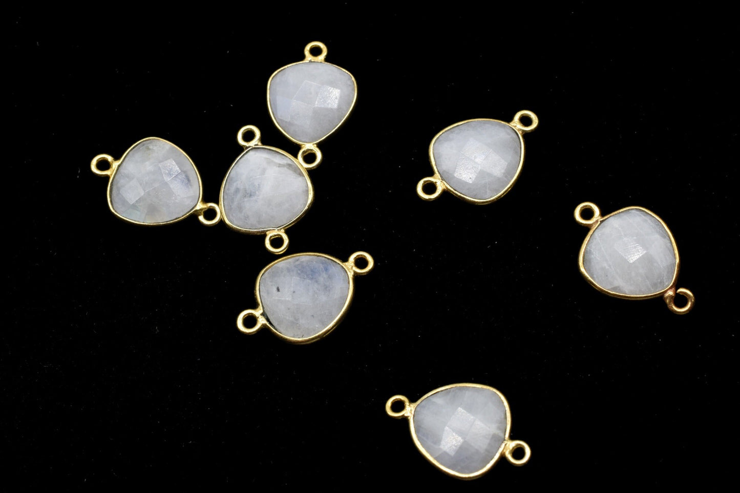 Moonstone 14mm Trillion shape double bail charm,Moonstone Stone Pendant Charm,White Rainbow Double Bail Connectors,fancy shape connectors