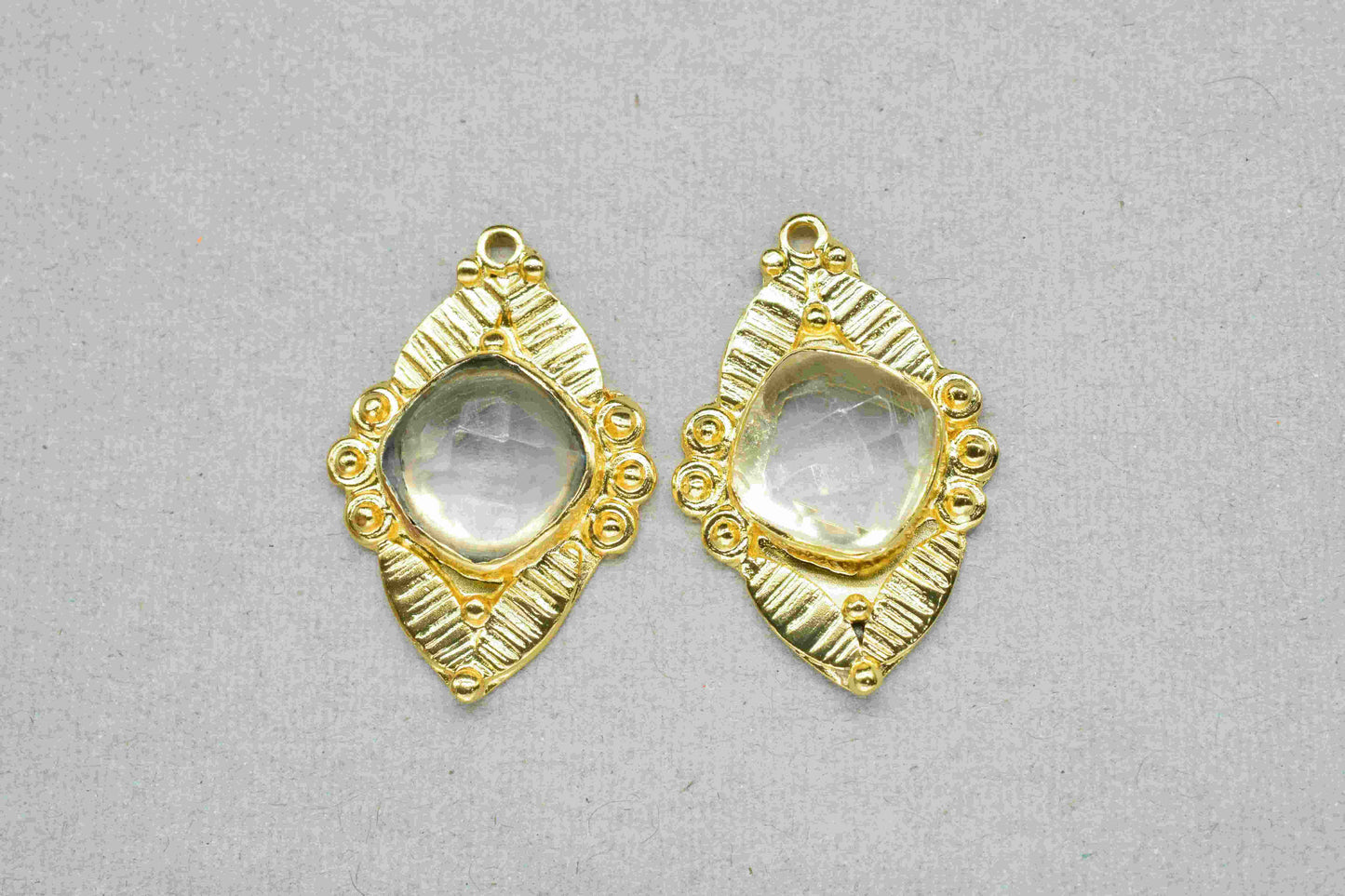 Crystal Quartz Component 10mm Cushion Shape Pendant Jewelry,Crystal Earring Connector,Finding Gold Plated Connector,Gemstone Pendant Jewelry