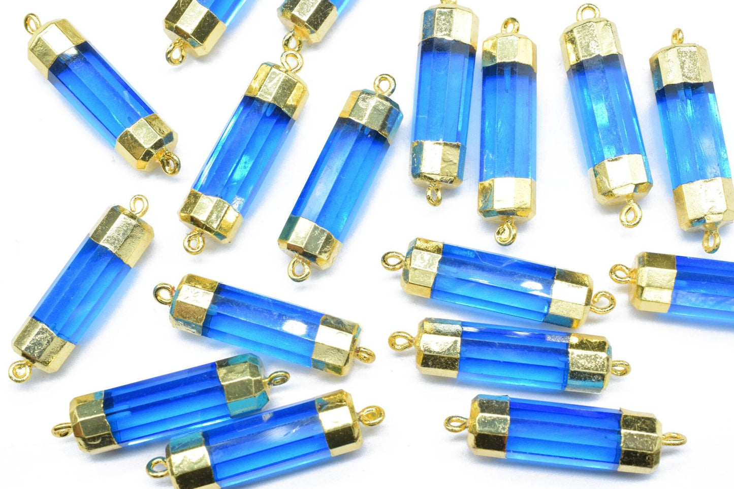 Blue Topaz Pointed Pendants,Gemstone Blue Topaz Jewelry Making Supply,Double Bail Point Connectors,Pencil Pendant,Handmade Pencil Charms