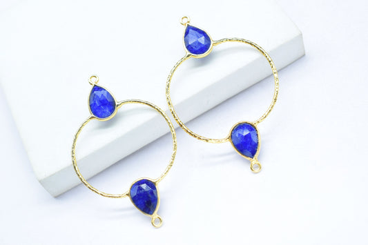 Blue Sapphire Bezel Connector,Handmade jewellery,Double Bail Connector ,Gemstone Bezel Components,Jewelry Findings Bezel Charms,Gemstone