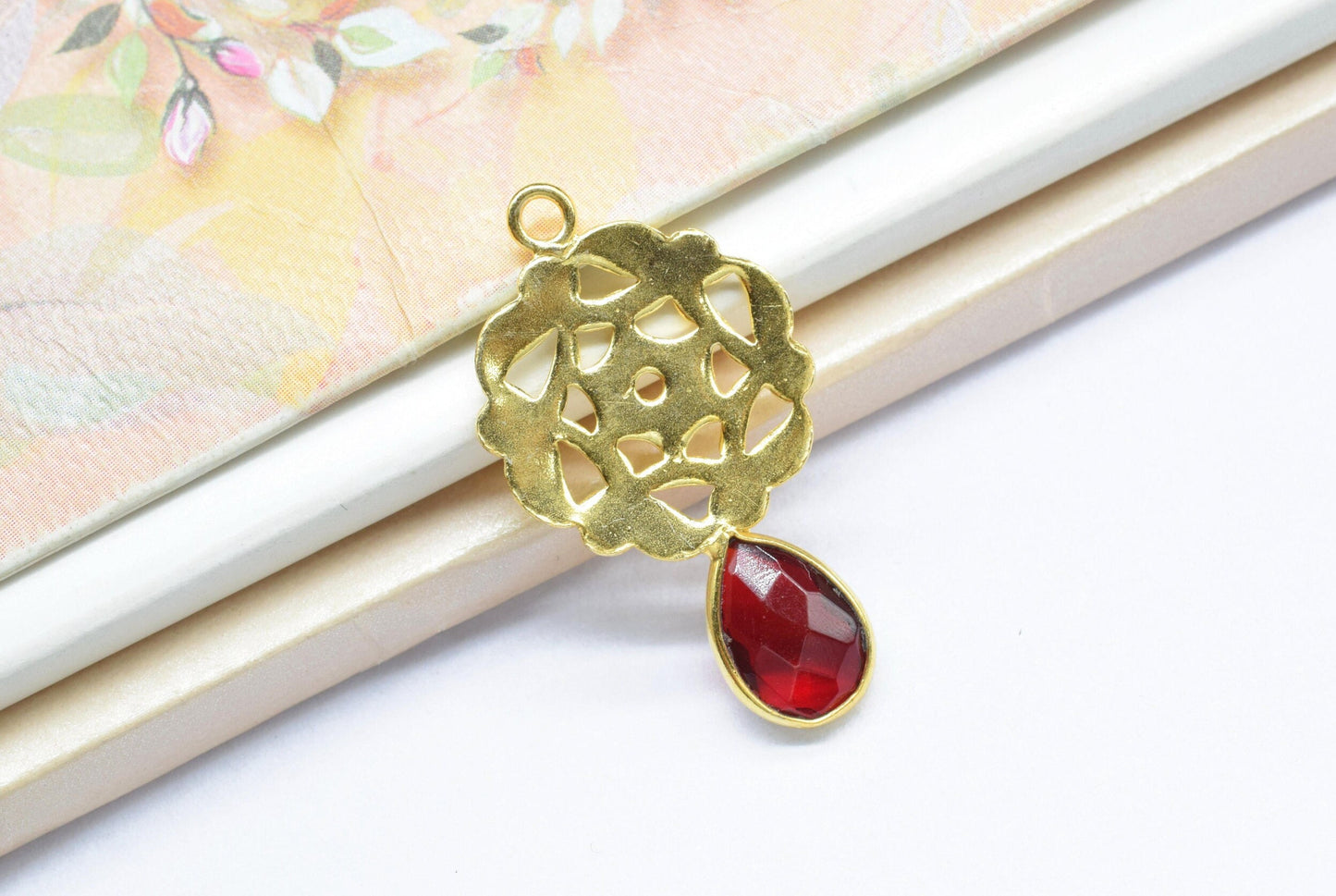 Garnet Teardrop Pendant/Single Bail Charms/Garnet Faceted Gemstone Pendant/Handmade Earring/Earring Making Bezel/Pear Shape Garnet Earring