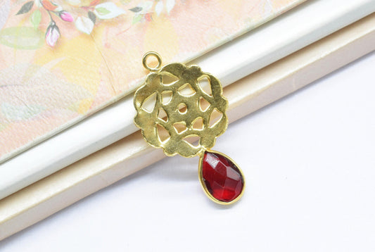 Garnet Teardrop Pendant/Single Bail Charms/Garnet Faceted Gemstone Pendant/Handmade Earring/Earring Making Bezel/Pear Shape Garnet Earring