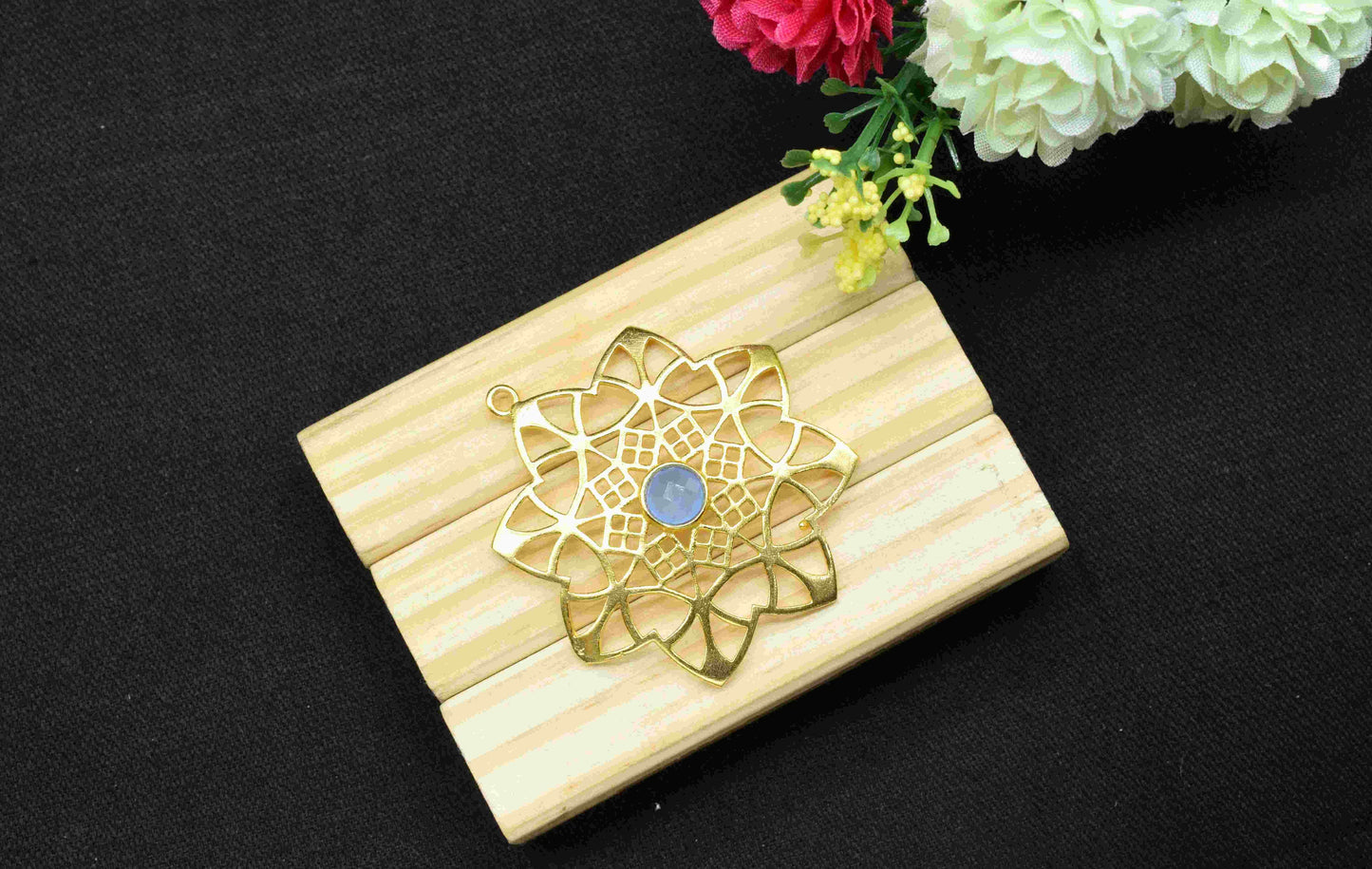 Blue Chalcedony Gemstone Component , Blue Chalcedony  Connector Pendant , Gold Plated Connectors , Pendant Jewelry , Earring Component