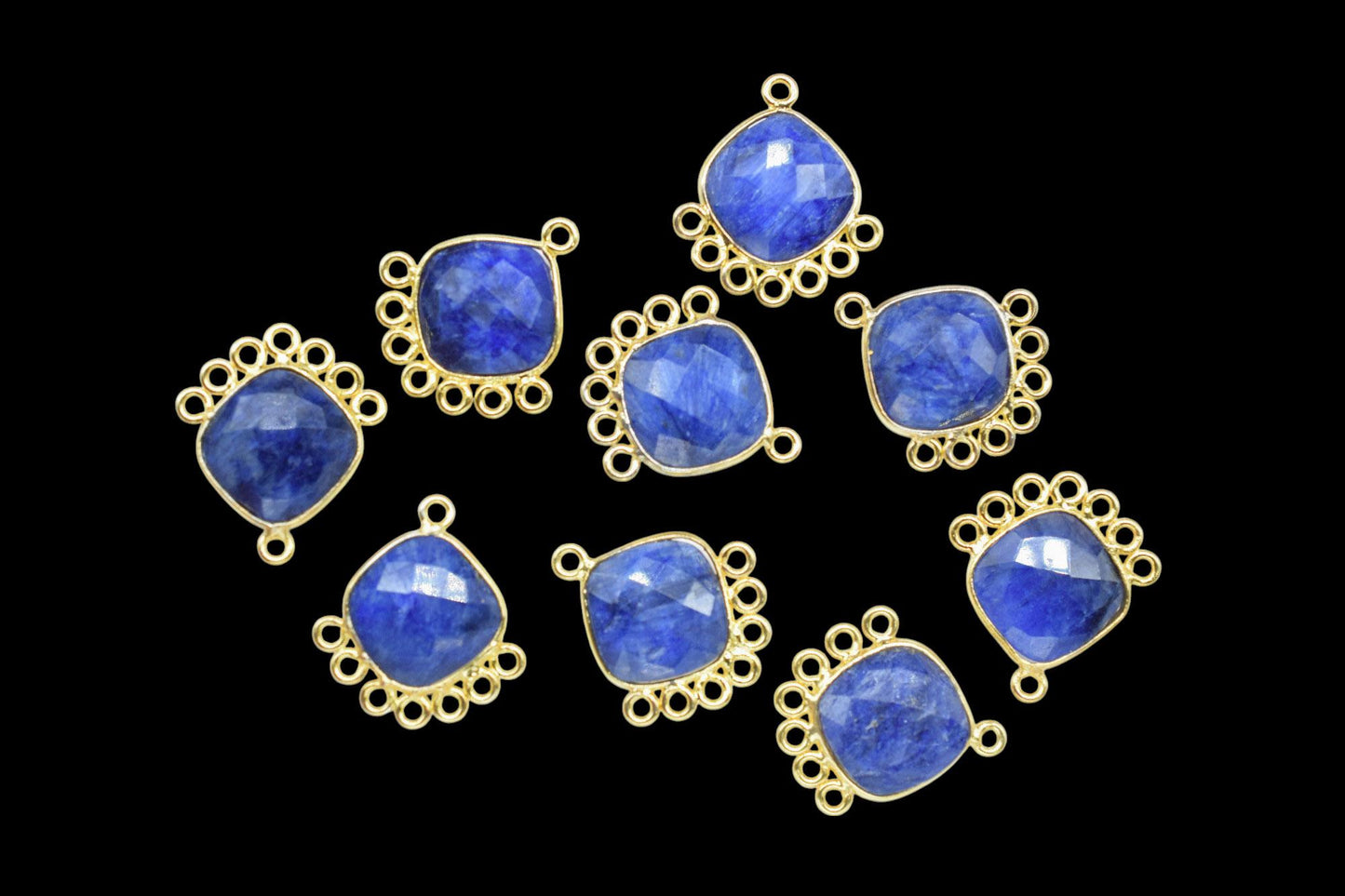 Blue Sapphire 14mm Cushion Bezel Charms/Gemstone Single Bail/Component charm/Handmade Jewellery Connectors/Women Jewelry/Handmade Connector