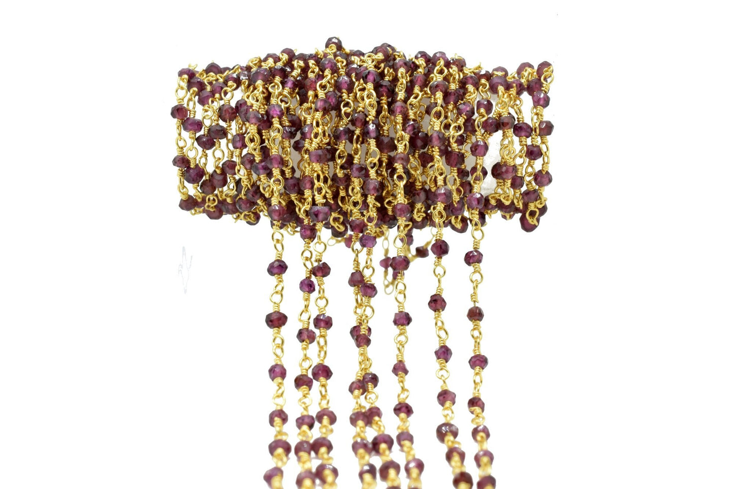 Garnet 3mm Beaded Chain,Garnet Rosary Chains,Garnet Gold Plating Wire Wrap Chain,Garnet Brass chain,Jewelry Making Chain,Garnet Rosary chain