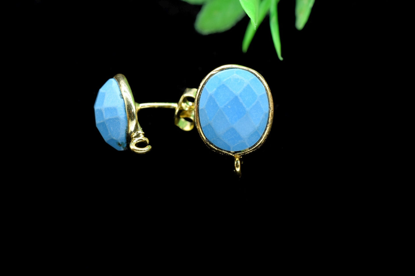 Turquoise Earring Connector,Gemstone Connector Post Stud,Jewelry Supplies,Earring Findings,Jewelry Making Components,Bezel Rim Connectors