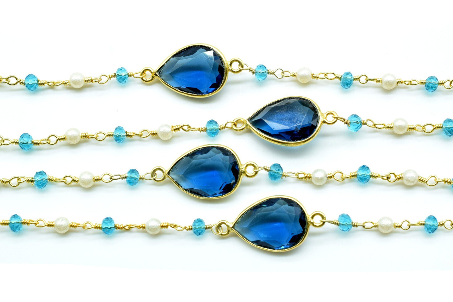 3mm Apatite Rosary,London Blue Topaz Bezel Link Chain,Pearl Beaded Rosary,Dual Gemstone Rosary Chain,Gold Plated Bezel Chain,Beaded Chain