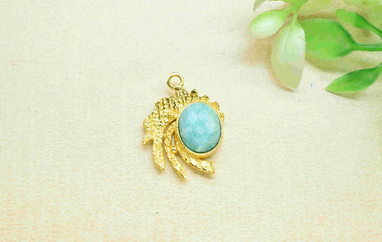 Amazonite Pendant ,  Gemstone Handmade Pendant , Bulk Gemstone Pendant , Gold Plated Connectors ,Single Bail Gemstone Connector Charm