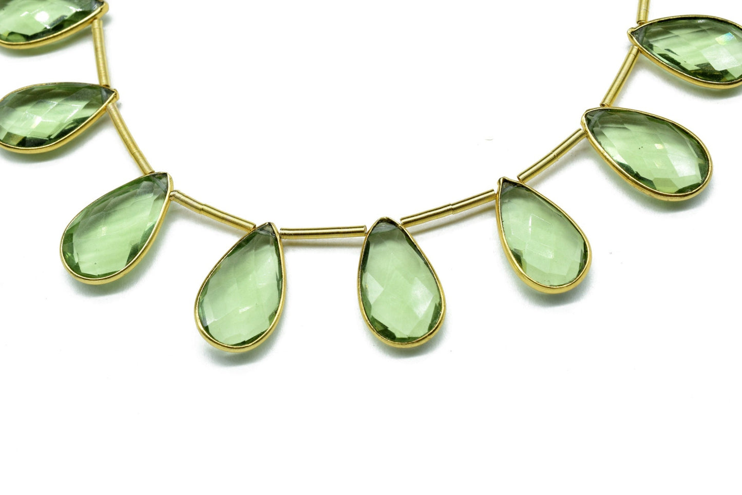 Green Amethyst Pear Shape Gold Plated Bezel strand,10x18mm pear Charm Making Jewelry Findings Supply,Green Amethyst charms strands