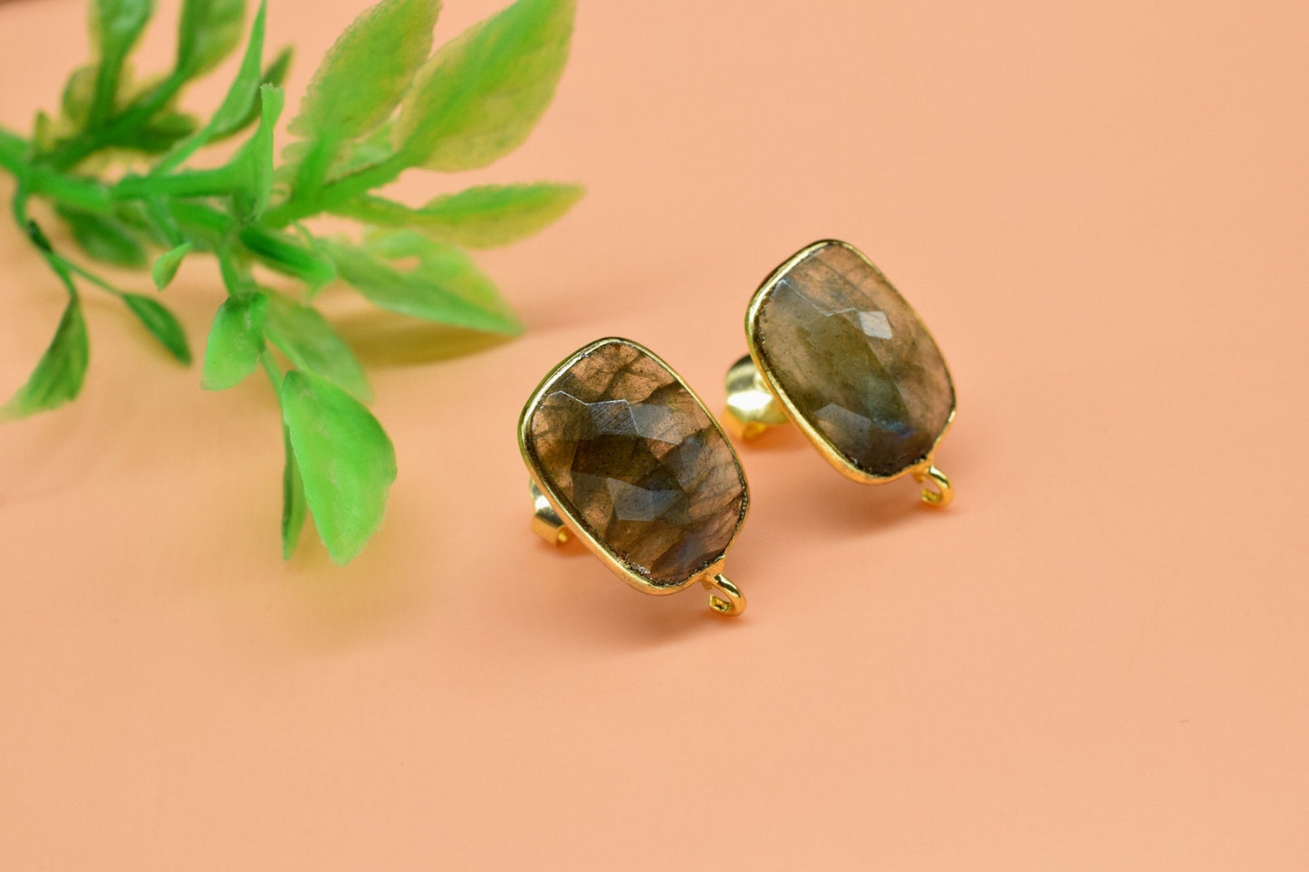 Labradorite 12x16mm rectangle Earring Connector,Jewelry Making,Sapphire Connector post stud,Gold Plated Earring Connector,Rectangle Studs