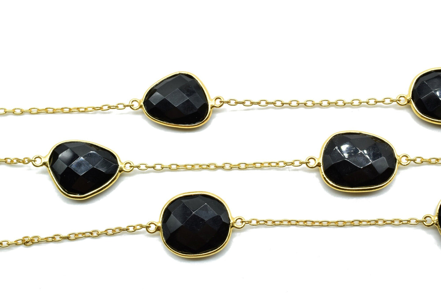 Black Onyx Gold Plated Bezel Connector Chain,Black Onyx connector chain,Black Onyx Free shape bezel connector chain,Bezel continuous chains