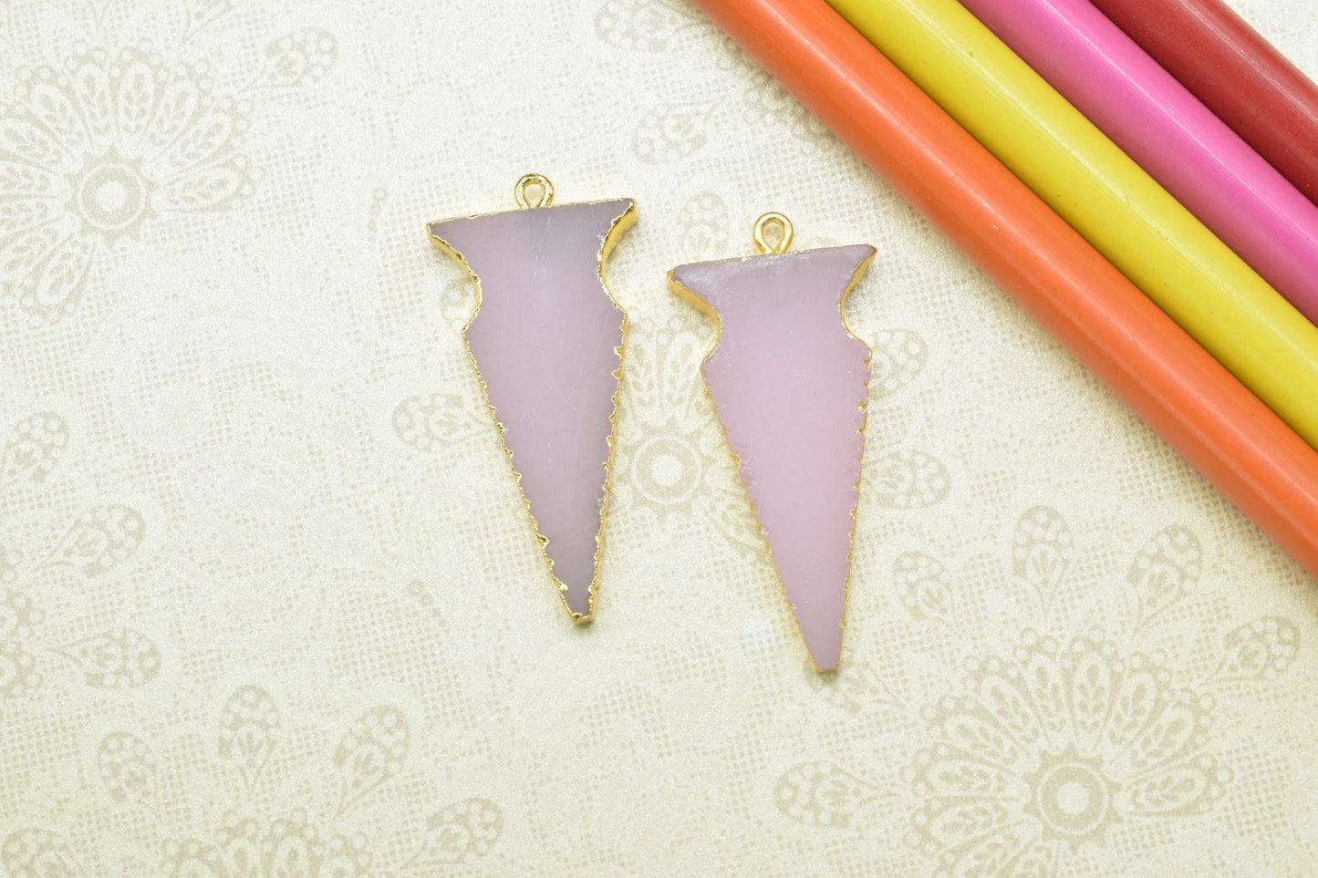 Rose Quartz Arrowhead Pendants,Handmade Pendants,Necklace Connectors,Spear Head Jewelry,Gemstone Electroplated Charms,Single Bail Connectors