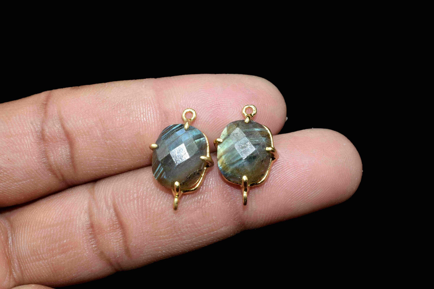 Labradorite 10x12mm Cushion Connectors,Jewelry Making Bezel Connectors,Prong Setting Bezel,Natural Stone Connectors,Prong Set Earring,B'Gift