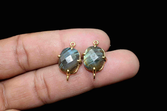 Labradorite 10x12mm Cushion Connectors,Jewelry Making Bezel Connectors,Prong Setting Bezel,Natural Stone Connectors,Prong Set Earring,B'Gift