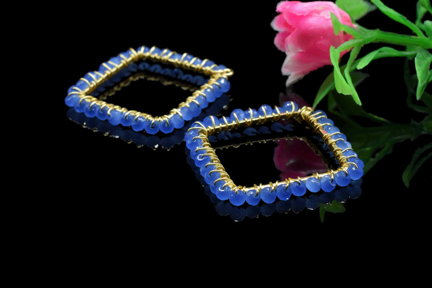 Aqua Quartz Wire Wrapped Dangle Connector, Gemstone Component, Finding Necklace Component Jewelry, Beaded Link Connector, Handmade Component