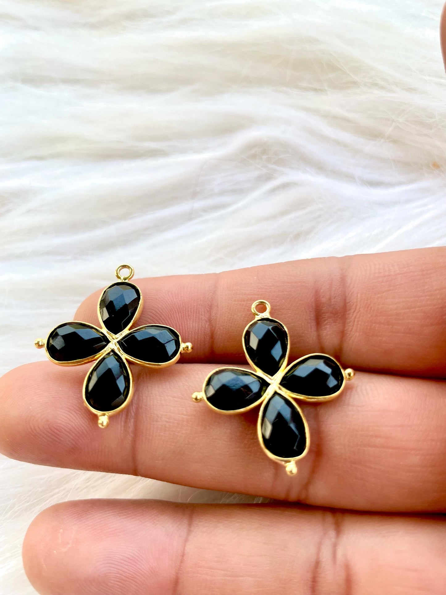 Black Onyx Teardrop Pendant,jewelry Component,Black Onyx Teardrop connector,Black Onyx Bracelet Charm,Double Loop connector,Mom's,Gifts,P122