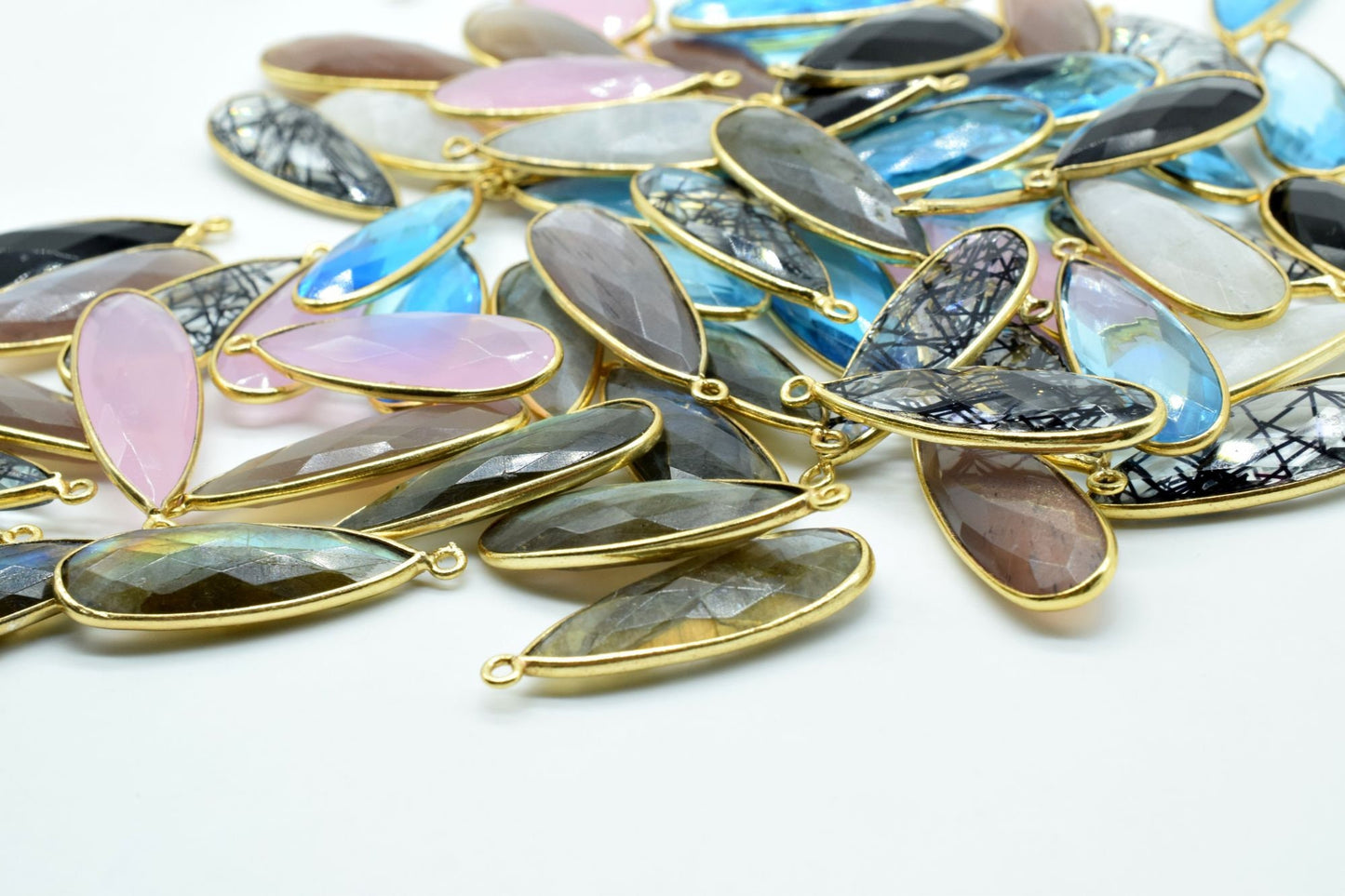 Moonstone 10x30mm Teardrop Charm,Rainbow Moonstone Gemstone Connectors,Gold Plated connectors,Single Bail Connector,Teardrop Shape Pendant