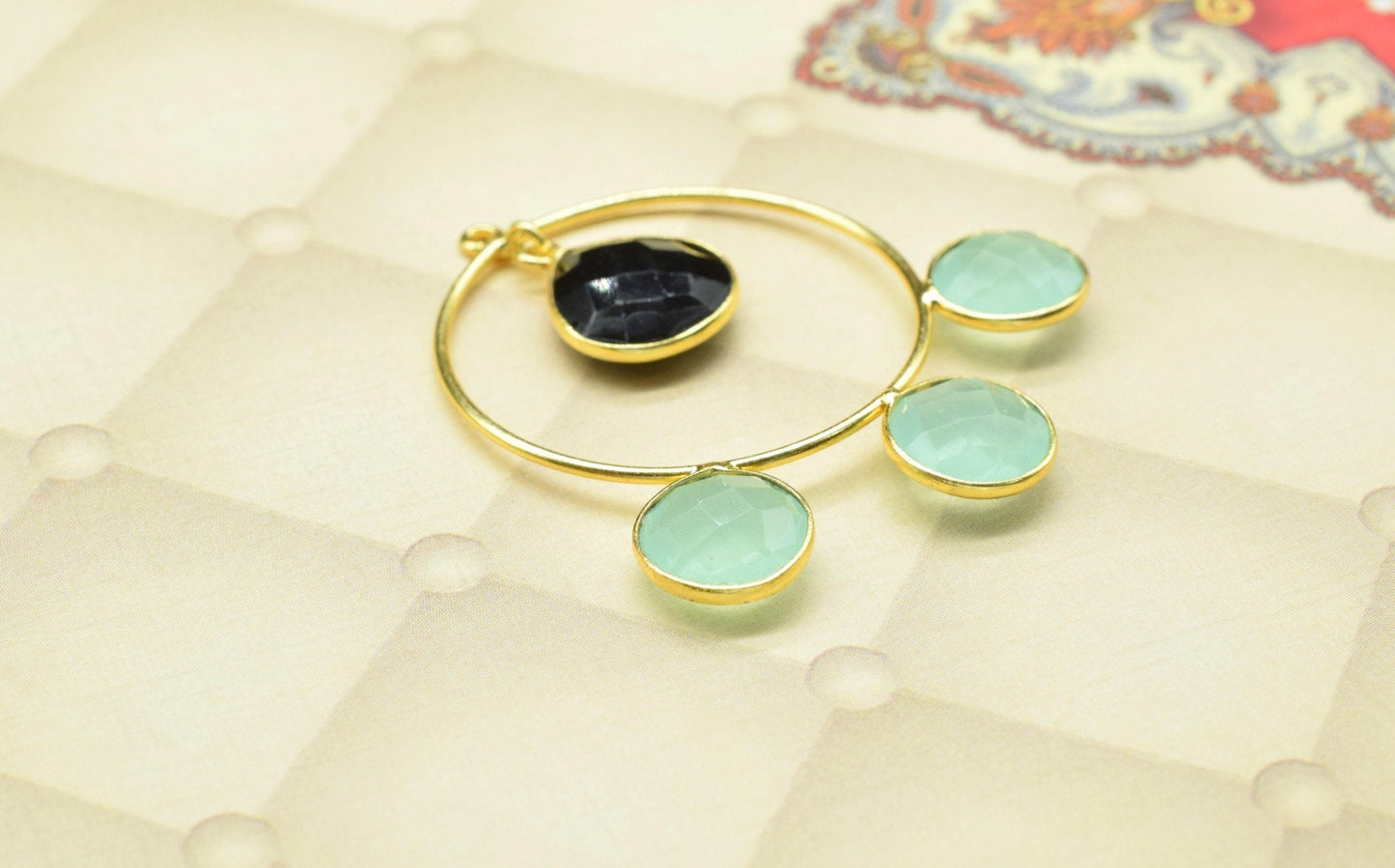 Black Onyx Dangle Component Earring,Finding Round Earring,Aqua Quartz Earring Connector jewelry,Gemstone Dangle Connectors,Handmade Craft
